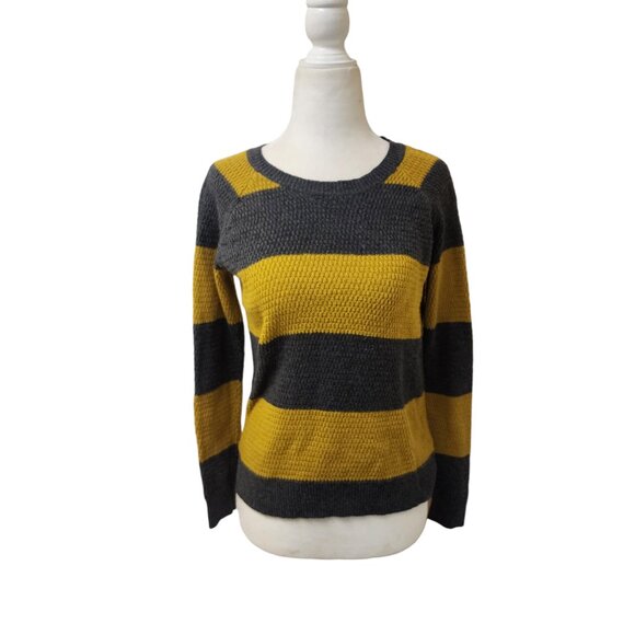 Madewell Knit Grey Mustard Yellow Striped Sweater Women's XS - Picture 1 of 8